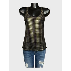 Bebe VTG Y2K Metallic Semi-Sheer Babydoll Tank Top Embellished Cami Strapy Back